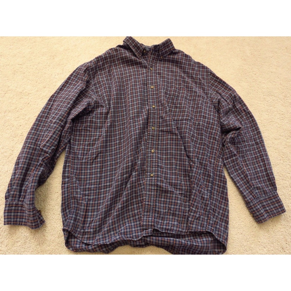 Men's Britches Blue Orange Long Sleeve Button Down Plaid Shirt Size Large
